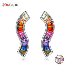 TONGZHE 925 Sterling Silver Stud Earring Minimal Delicate Colorful Rainbow CZ Women Earrings for Women Jewelry Fashion 2024 - compre barato