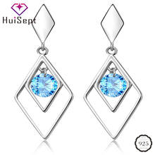 HuiSept-pendientes de plata 925 para mujer, joyería con zafiro, circonita, piedras preciosas, doble rombo, pendientes largos de estilo gota para boda 2024 - compra barato