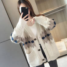 Versão coreana do cardigã feminino de malha para primavera e outono, novo suéter retrô com diamantes, jaqueta 2021 2024 - compre barato