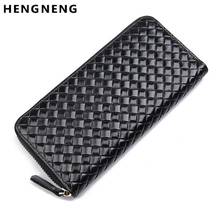 Genuine Leather Men's Wallet Long Woven Leather Phone Bag Luxury Brand Clutch Simple Fashionable Lady Wallet Card Holder 2024 - buy cheap