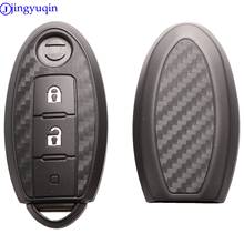 jingyuqin 10p 2/3Btns Carbon Silicone Car Key Case For Nissan X-Trail 370Z Cube Micra Qashqai Juke Leaf Tiida Cube Quest Versa 2024 - buy cheap