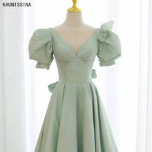 KAUNISSINA Puff Sleeve Elegant Cocktail Dresses Women Deep V-Neck A-Line Calf Length Formal Gowns Female Prom Vestidos Formales 2024 - buy cheap