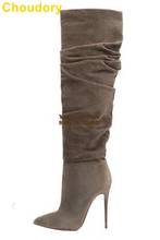 Choudory Suede Folded Over The Knee Boots Thin High Heels Pointed Toe Long Boots Loose Gladiator Dress Tall Boots Shoes Dropship 2024 - buy cheap