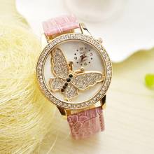 Fashion Watch montre femme Round Butterfly Rhinestone Faux Leather Band Analog Women Quartz Wristwatch Ladies Dress Gift Luxury 2024 - buy cheap