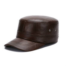 Gorros de Gorra de béisbol de cuero auténtica para hombre, sombrero plano de cuero cálida con visera ajustable, estilo Hip Hop, B-7183 invierno 2024 - compra barato