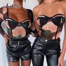 Artsu Fashion Floral Mesh Sheer Long Sleeve Bodysuit Women Club Party Sexy Slim Bodysuit Teddy One Piece Jumpsuit Romper 2024 - buy cheap