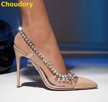 Choudory Clear PVC Pointed Toe Rhinestone Pumps Slingback High Heels Bling Bling Crystal Fringe Wedding Shoes Patchwork Sandals 2024 - buy cheap