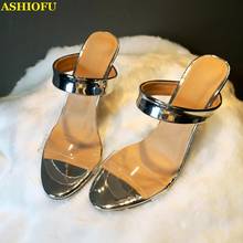 ASHIOFU-Sandalias de tacón alto hechas a mano para mujer, zapatos sexys de PVC para fiesta de graduación, de verano, fáciles de usar, fotos reales, sandalias de moda de noche para Club 2024 - compra barato