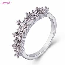 Shinning coroa com anéis de cristal para as mulheres 925 prata esterlina anel festa de casamento presente jóias finas cor de ouro rosa 2024 - compre barato