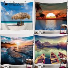Bela praia dourada grande tapeçaria de parede pôr do sol azul vista mar hippie tapeçarias de parede boêmio decoração da parede mandala 2024 - compre barato