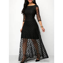Plus Size Polka Dot Long Dress Mesh See Through Black Women Maxi Dress Three Quarter Sleeve Party A-Line Slim Black Sundress 2024 - buy cheap