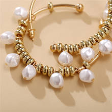 Fashion Gold Circle Metal Pearl Hoop Earrings Big Circle Hoops Statement Earrings for Women Wedding Bride Jewelry 2024 - buy cheap
