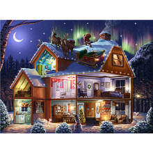 Алмазная живопись 5D «сделай сам», полноразмерная мозаика с изображением дома, пейзажа, каникулы, Луны, снеговика, стразы, украшение для вышивки крестиком 2024 - купить недорого