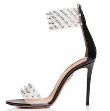 Sandalias transparentes de PVC con remaches de pitón para mujer, zapatos de tacón alto con cremallera en la espalda, para vestido de fiesta y boda, color blanco y negro 2024 - compra barato