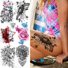 3D Gun Flower Temporary Tattoo For women Men Realistic Rose Flower Tiger Fake Tattoo Sticker Sexy Thigh And Arm Tatoos Punk 2024 - buy cheap