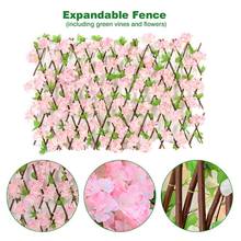 Wooden Privacy Fence With Artificial Flower Leaves Garden Decoration Screening Expanding Trellis Privacy Screen Fence 2024 - buy cheap