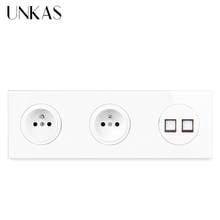 UNKAS-toma de corriente doble de pared estándar francés, doble RJ11 conector de teléfono de 2 entradas, 258MM x 86MM, Panel de cristal templado 2024 - compra barato