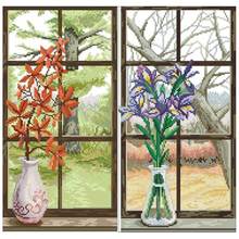 Vase in front of the window counted 11CT 14CT 18CT Cross Stitch Set DIY Chinese Cross-stitch Kit Embroidery Needlework Home Deco 2024 - buy cheap