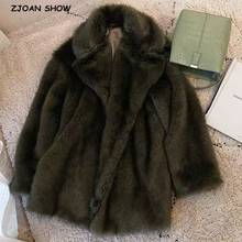 HIGH QUALITY Winter Lapel Hairy Shaggy Faux Fur Coat Army green Women Long sleeve Furry Warm Thick Jacket Loose Outerwear 2024 - buy cheap