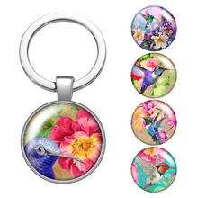 Llavero con diseño de colibrí y flores para hombre y mujer, llavero con diseño de pájaros, cabujones de cristal, bolso, llavero de coche, soporte de anillo, color plateado, regalo 2024 - compra barato