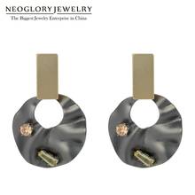 Neoglory Jewelry Vintage Round & Rectangle Drop Earrings For Women Matt Black Zircon Ear Accessories New Hot Gift Party 2024 - buy cheap