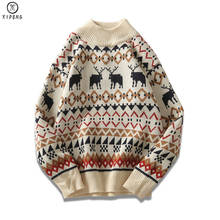 New Christmas Men Sweater Knitwear Printed Deer Streetwear Jersey Pull Homme Half Turtleneck Vintage Sweater Man Pull Sweater 2024 - buy cheap
