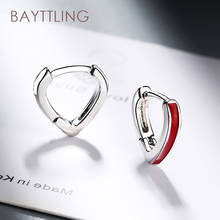 Bayttling brincos de argola em prata esterlina 925, elegante, coração vermelho, mini, feminino, festa, casamento, presente, joia 2024 - compre barato