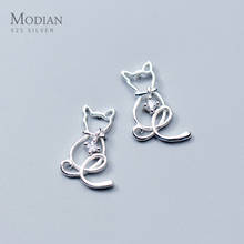 Modian-pendientes de plata de ley 925 con forma de gato y Animal, joyería romántica, con cierre de tuerca, con zirconia cúbica, para mujeres 2024 - compra barato