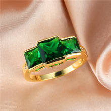 Anel de luxo feminino, cristal verde, grande cor de ouro, anéis de casamento para mulheres, promessa, quadrado, zircônio, anel de noivado 2024 - compre barato