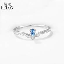 HELON-anillo de oro blanco de 14k con Topacio Azul, anillo de compromiso, boda, fiesta, joyería fina, sólido, 4x6mm 2024 - compra barato