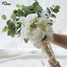 Meldel buquê de noiva branco e rosa, flores artificiais de seda, buquê de rosas hortências, peônia floral, acessórios para casamento 2024 - compre barato