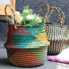 Multifunctional basket Folding Straw Wicker Storage Basket Handle Garden Flower Pot Planter Laundry Bag Plant basket 2024 - buy cheap