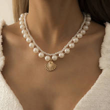 DIEZI-collar de perlas de imitación Vintage coreano para mujer y niña, Gargantilla con colgante de concha, novedad de 2021 2024 - compra barato