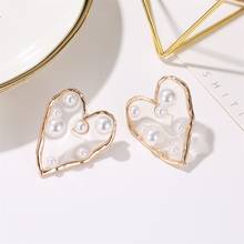 12 pairs/lot Resin Heart Stud Earrings Women Geometric Irregular Love Charm Simulated Pearl Gold Color Earring Jewelry Wholesale 2024 - buy cheap