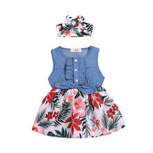 1-6Y Kids Baby Girls Sleeveless Floral Dress Headband Summer Toddler Button Sundress 2024 - buy cheap