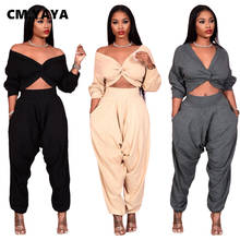 Cm. yaya dois 2 peça conjunto para as mulheres outono inverno roupas de fitness fora do ombro colheita superior lanterna calças conjunto streetwear agasalho 2024 - compre barato