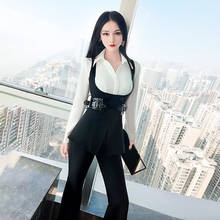 2021 Women Spring Summer Casual Solid 3 Piece Suit Lady Sashes Vest + Solid Shirt + Flare Pant Suit Female Vintage Slim Set G475 2024 - buy cheap