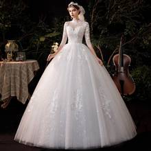 High Neck Lace Off White Ivory A-Line 2021 Wedding Dresses With Long Sleeve For Bride Dress Gown Vintage Plus Size Customer Made 2024 - buy cheap