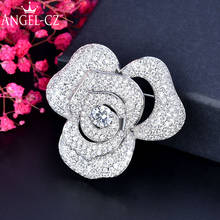 Angelcz luxo casamento grande flor broches para as mulheres moda cz cristal prateado rosa broche pinos vestido jóias acessórios bp017 2024 - compre barato