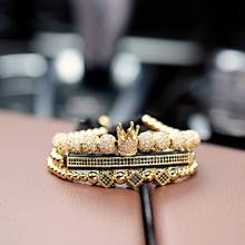 Pulseiras masculinas de ouro luxuosas, conjunto de 3 peças de pulseiras de ouro hip hop com pingente zircônia cúbica micro pave cz, pulseira trançada 2024 - compre barato