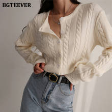 Женский вязаный свитер BGTEEVER, винтажный однобортный Кардиган в полоску, с круглым вырезом и длинным рукавом, осень 2021 2024 - купить недорого