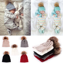 Newest Hot Newborn Girls Boys Winter Warmer Wool Fur Kids Cap Pompom Ball Baby Knitted Cotton Hat 0-36M 2024 - buy cheap