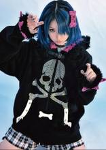 Gothic Punk Girls skull Print Winter Black Zipper Hoodies Long Sleeve Pink Leopard Ear Hooded Sweatshirt Japan Casual Pullover 2024 - buy cheap