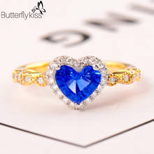 BK 18k Yellow Gold Rings For Women Natural Sapphire Gemstone Genuine Gold 585 Heart Shape Diamond Wedding Luxury Fine Jewelry 2024 - buy cheap