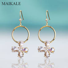 MAIKALE Luxury Zirconia Flower Drop Dangle Earrings Gold  High Quality Plated Round Circle Hook Earrings for Women Jewelry 2024 - buy cheap