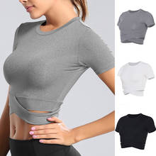 Tops de Yoga para mujer, camisa de Yoga Fashon, Top corto de manga corta para mujer, ropa deportiva, camiseta de gimnasio para mujer 2024 - compra barato