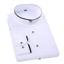 Camisa social formal masculina com gola mandarim, camisa branca de manga comprida para escritório, camisa fácil de cuidar 2024 - compre barato