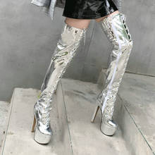 2020 Women Patent Leather Over The Knee Boots Fashion Zipper Thigh Boots Ladies Platform Round Toe Winter Long Boots Silver 2024 - buy cheap
