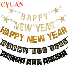 Ano novo 2020 ano novo festa de ano novo preto ouro bunting guirlanda véspera de ano novo natal pano de fundo decoração 2024 - compre barato