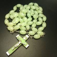 QIGO  Luminous Rosary Necklace Long Plastic Beads Cross Religious Jewelry 2024 - buy cheap